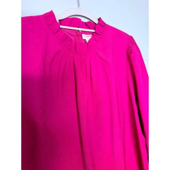 J.crew fushia pink ruffle neck long sleeve mini dress - Picture 7 of 11